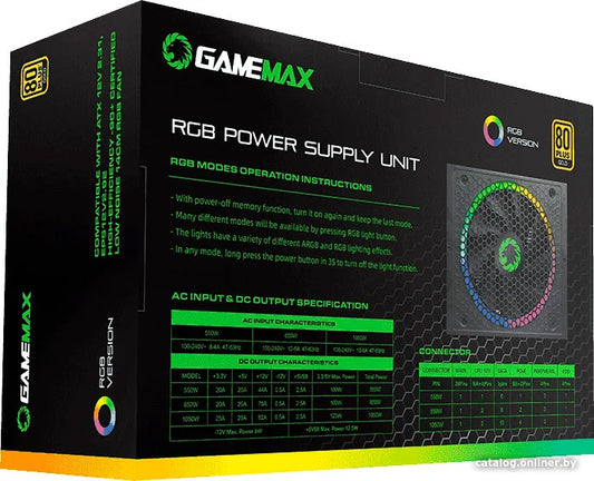 بور سبلاي GAMEMAX 1050W\GameMax 1050W PRO RGB Gold 80 Plus