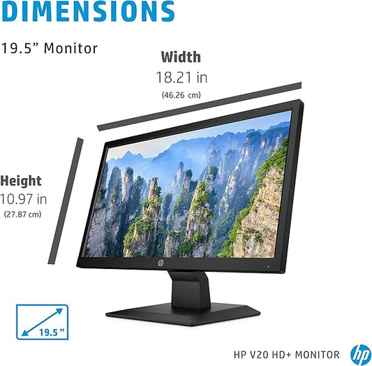 شاشة اتش بي شاشة كمبيوتر HP V20 مقاس 19.5 بوصة | درجة +HD | مناسب لـ HDMI وVGA | مكاتب مكتبية صغيرة ضد التوهج19.5