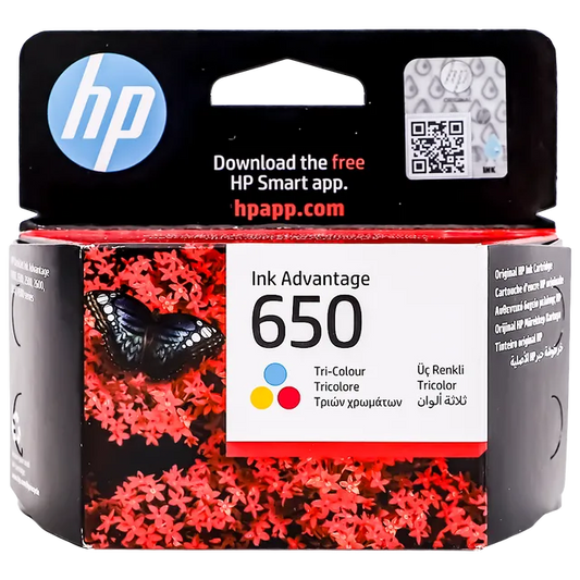 خرطوشة حبر طابعة ملونة أصلية HP 650 Tri-Color Ink Cartridge للكاميرات والمستندات