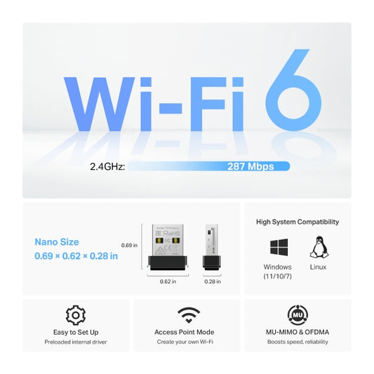 تاب لينك ويرليس TP-AX300 NANO TX1U كارت WiFi يو اس بي تي بي لينك آرتشر نانو AC1300 و Wi-Fi 6 AX300 | محول لاسلكي نانو بتقنية MU-MIMO