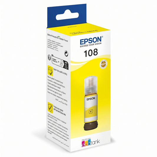 زجاجة حبر إبسون أصفر أصلي عالي الدقة للصور Epson 108 Yellow EcoTank (70ml)