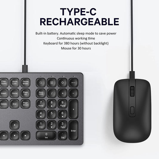 مجموعة كيبورد + ماوس قابلة لاعادة الشحن عن طريق كابل الشحن من نوع type-c   rechargeable wireless keyboard and mouse combo