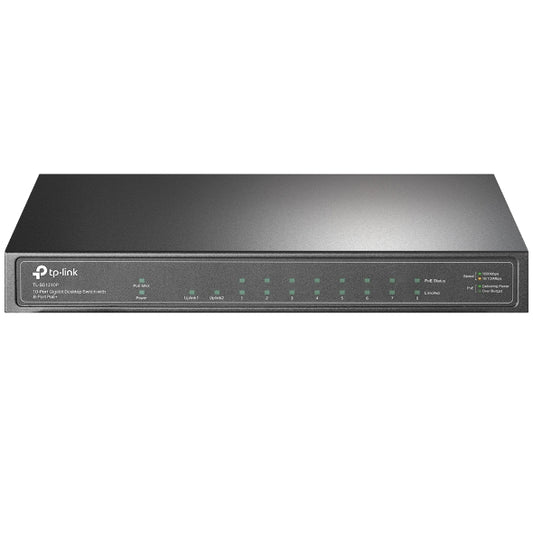 سويتش جيجابت تي بي لينك TP-Link TL-SG1210P ذو 10 منافذ | منها 8 منافذ PoE+ بقدرة 63W معتمدة من الألياف المعدنية SFP