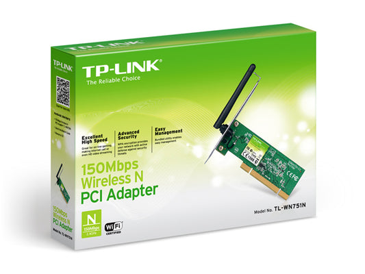 تاب لينك ويرليس PC1 WN751N محول WiFi PCI داخلي تي بي لينك TL-WN751ND | فاكس 150 ميجابت في الثانية | كارت شبكة كمبيوتر مكتبي لاسلكي فئة Wireless N