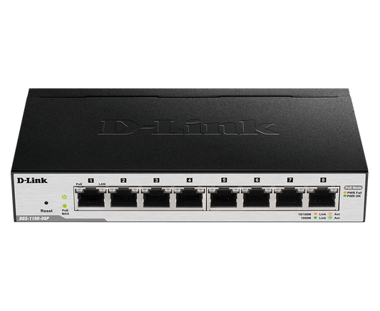 سويتش دي لينك الذكي 8 منافذ جيجابت باور إيثرنت D-Link 8-Port Gigabit PoE Smart Managed Switch | الموديل DGS-1100-08P