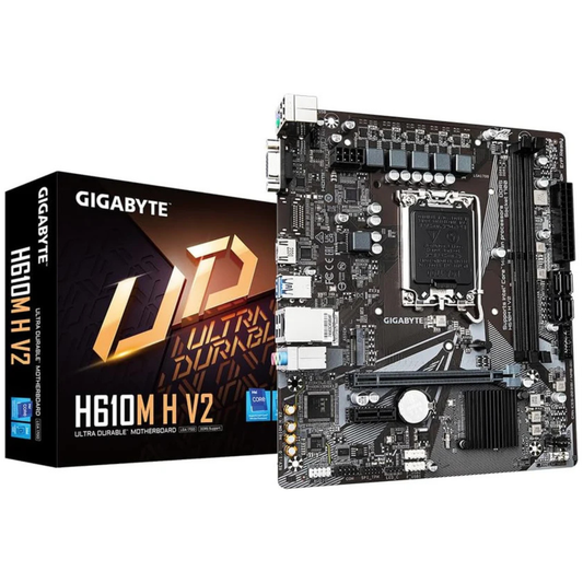 مذربورد جيجا بايت GIGBYTE  H610M/ لوحة أم H610M H V2 من جيجابايت، تدعم معالج إنتل كور جيل 14، ذاكرة الرسوميات الهجينة الرقمية 4+1+1، تدعم رام حتى 5600MHz DDR5، منفذ 1xPCIe 3.0 M.2، شبكة LAN