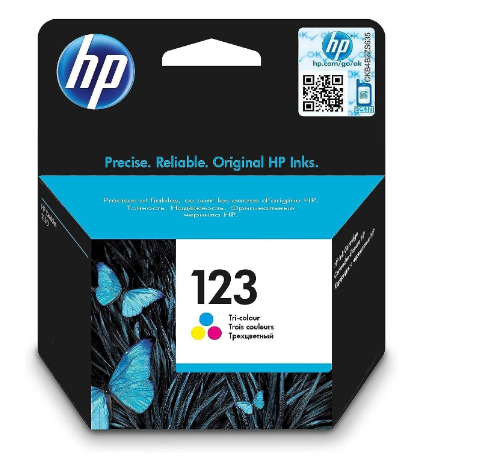 "خرطوشة حبر HP 123 ثلاثية الألوان (F6V16AE) أصلية – طباعة ملونة عالية الجودة لطابعات DeskJet وENVY. توصيل سريع من UnitedSystems. ضمان أصالة 100%."