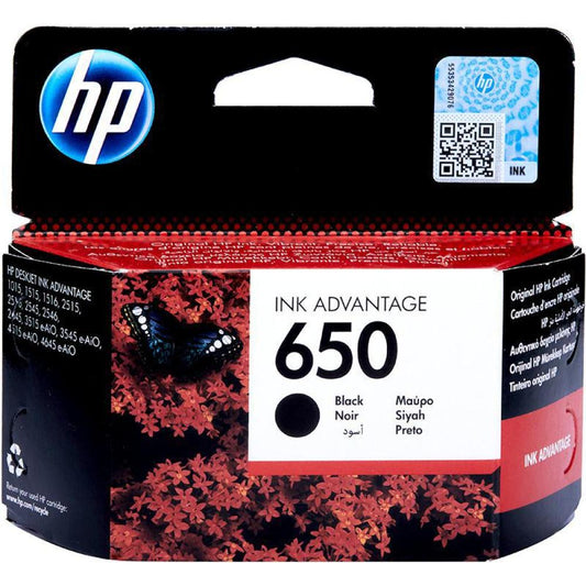 [أصلية 100%] خرطوشة حبر HP 650 أسود – تصل إلى 190 صفحة | متوافقة مع DeskJet 2515 / 3515 / ENVY / OfficeJet | صديقة للبيئة | UnitedSystems