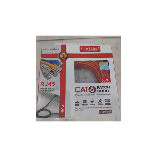 كيبل cat 6 شبكة 50 متر سمارت لينك -SMARTLINK EXTRA SPEED CAT6 FTP PREMIUM PATCHCORD BLACK (1000Mbps) 24AWG (50m)