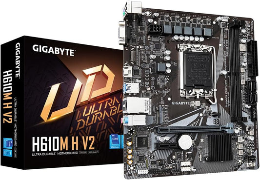 مذربورد جيجا بايت GIGBYTE  H610M/ لوحة أم H610M H V2 من جيجابايت، تدعم معالج إنتل كور جيل 14، ذاكرة الرسوميات الهجينة الرقمية 4+1+1، تدعم رام حتى 5600MHz DDR5، منفذ 1xPCIe 3.0 M.2، شبكة LAN