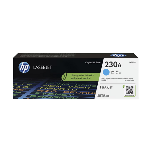 خرطوشة حبر HP 230A W2301A أصلية – لون سماوي (Cyan) – إنتاجية 1800 صفحة – متوافقة مع HP Color LaserJet Pro 4203dw / 4303fdwحبر اتش بي ازرق اصلي  HP-W2301A- 230A