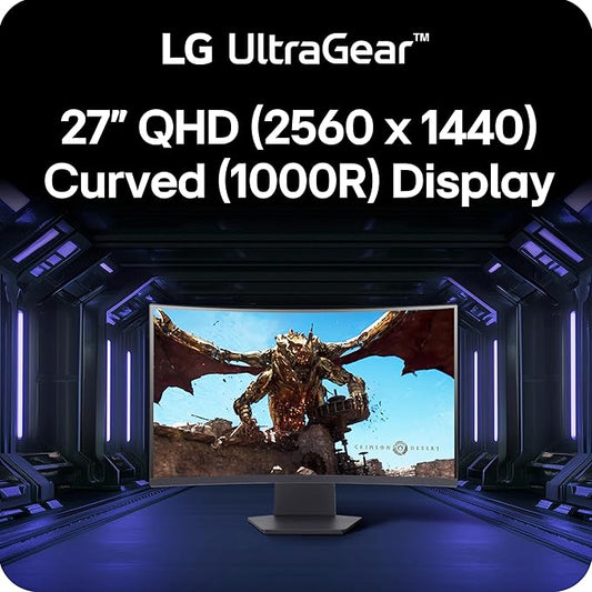 شاشة العاب ال جي منحنية LG 27 بوصة IPS LED  شاشة إل جي ألترا جير المنحنية مقاس 27 بوصة 27GS60QC-B | دقة 2K وايد | معدل التحديث 180 هرتز والاستجابة 1 مللي ثانية | لوحة VA انحناء 1000R عميق