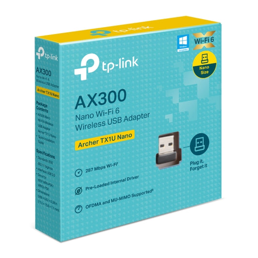 تاب لينك ويرليس TP-AX300 NANO TX1U    كارت WiFi يو اس بي تي بي لينك آرتشر نانو  AC1300 و Wi-Fi 6 AX300 | محول لاسلكي نانو بتقنية MU-MIMO