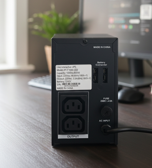 جهاز منظم ومزود الطاقة الاحتياطي بيتكيك PEKTECH 1000VA بقوة 600 واط | مستقر AVR وحماية شاملة | موديل PT-F1000-LED