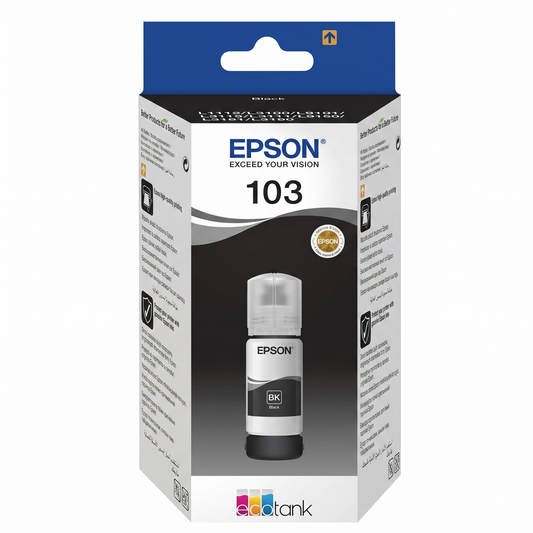 زجاجة حبر إبسون أسود أصلي عالي الكفاءة للوثائق والصور Epson 103 Black EcoTank (65ml)