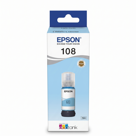 زجاجة حبر إبسون أزرق سيان فاتح أصلي عالي الدقة للصور Epson 108 Light Cyan (70ml)
