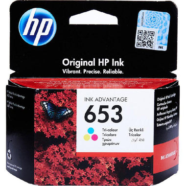 حبر HP 653 أصلي ثلاثي الألوان – إنتاجية تصل إلى 200 صفحة | متوافق مع DeskJet 3755, Envy 5540, OfficeJet Pro 9025 | UnitedSystems