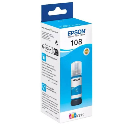 حبر إبسون أصلي سماوي فاتح 108 C13T09C24A – 70 مل | أصلي 100% | متوافق مع L8050 / L18050 | UnitedSystemsحبر ابسون ازرق EPSON INK 108