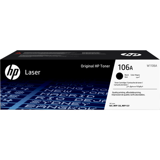 **خرطوشة حبر ليزر أصلية HP 106A سوداء | W1106A – إنتاجية 1000 صفحة | متوافقة مع HP 107a, 107w, 137fnw**حبر UPC106A